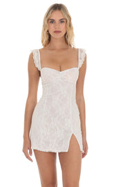 Sweetheart Neck Lace Dress in White