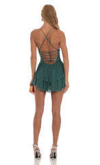 Mesh Sweetheart Tiered Dress in Green