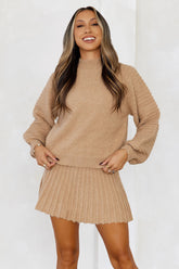 Seasonal Style Knit Mini Skirt Natural