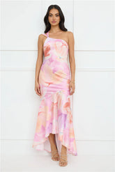 Serene Glow One Shoulder Satin Maxi Dress Purple