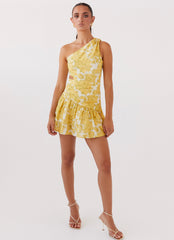 Sunkissed Hearts One Shoulder Mini Dress - Daffodil