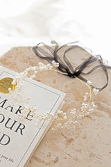 Enchanted Pearl & Crystal Wire Headband Gold