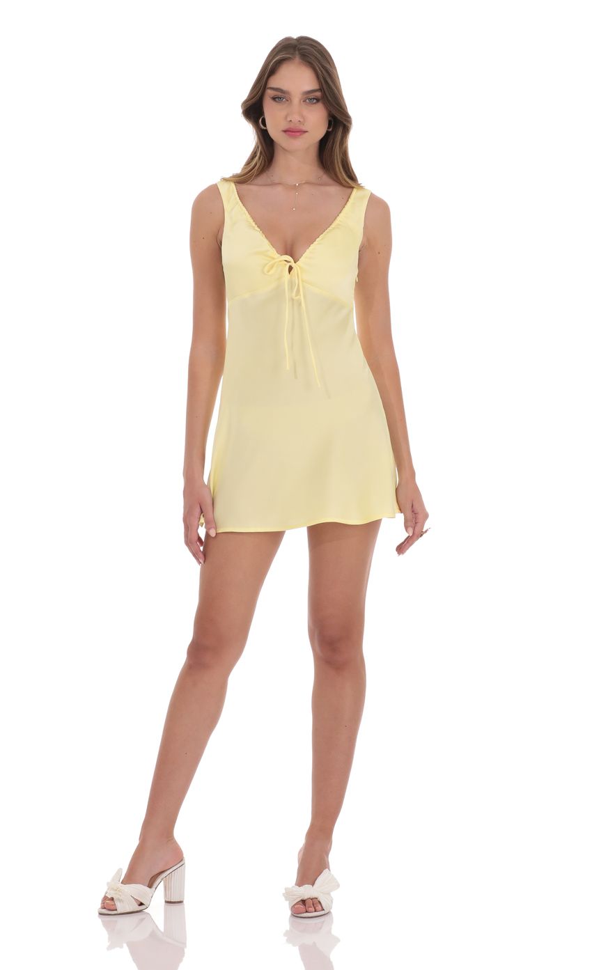 Satin V-Neck Dress in Yellow
