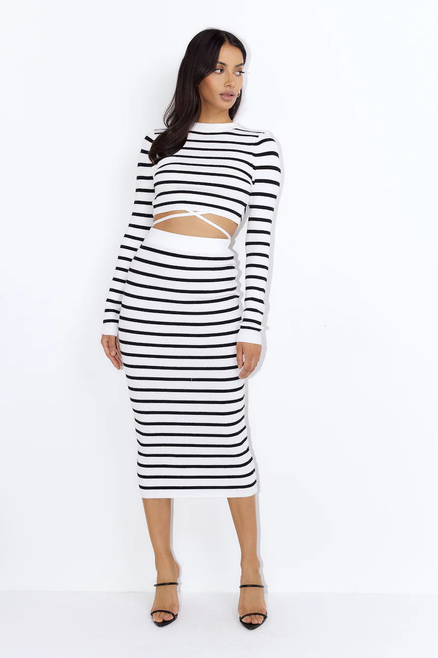 Set On You Knitted Midi Skirt White