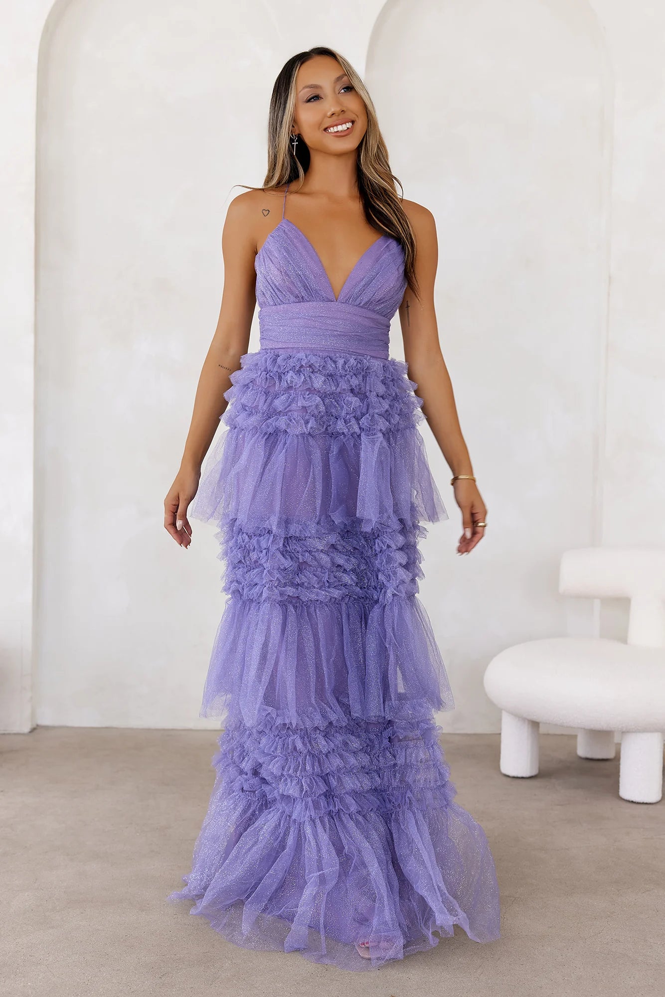 Twinkle Season Glitter Maxi Dress Dusty Violet