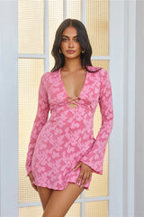 Sparkling Stories Long Sleeve Mini Dress Pink