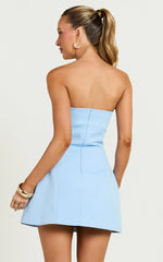 Odelle Mini Dress Tulip Hem Cut Out 3D Floral Dress in Blue