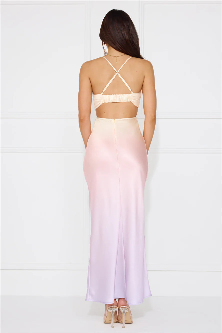 Rainbow Glare Satin Maxi Dress Print